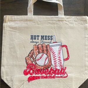 Baseball Themed Tan Tote Bag